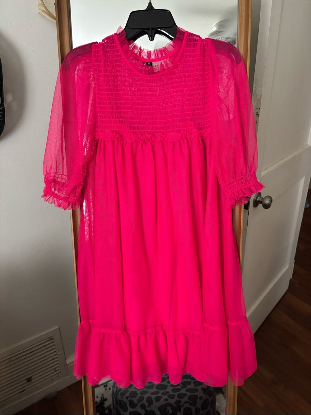 Divided Hot Pink Puff-Sleeve Mini Dress